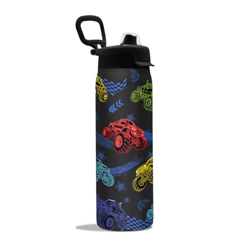 Goiicoln 2-in-1 Lid Monster Truck Water Bottle 22oz Truck Cup Insulated