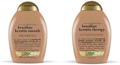OGX Ever-straightening + Brazillian Keratin Therapy Shampoo and Conditioner 13 Oz, 2 Bottle Set