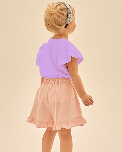 2 Pack Toddler Girl Big Sister Shirt Promoted to Big Sister Ruffle Sleeve Butterfly Strawberry Dino Outfit4