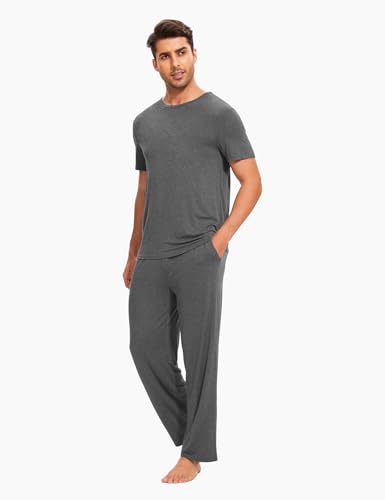 GYS Bamboo Viscose Men's Pajama Sets Short Sleeve Crew Neck Lounge Sets with Pockets3