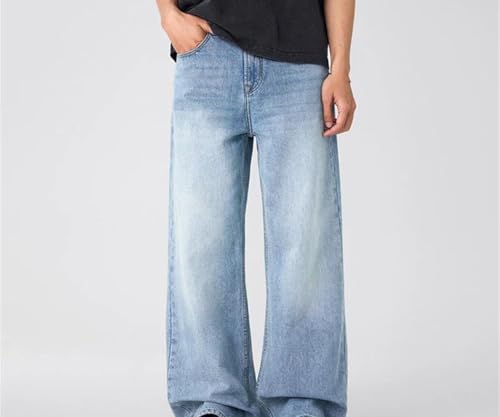 Men Washed Denim Pants Loose Fit Straight Leg Jeans Summer Casual Versatile Office Trousers2