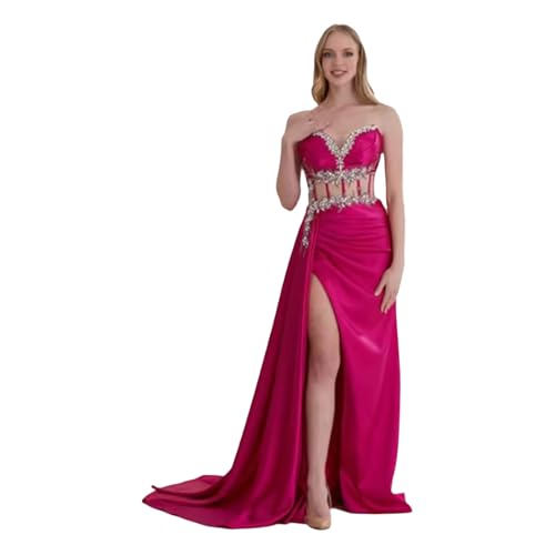 Mermaid High Side Slit Floor Length Evening Dresses Sweetheart Sparkling Sequin Strapless Satin Party Prom Dress