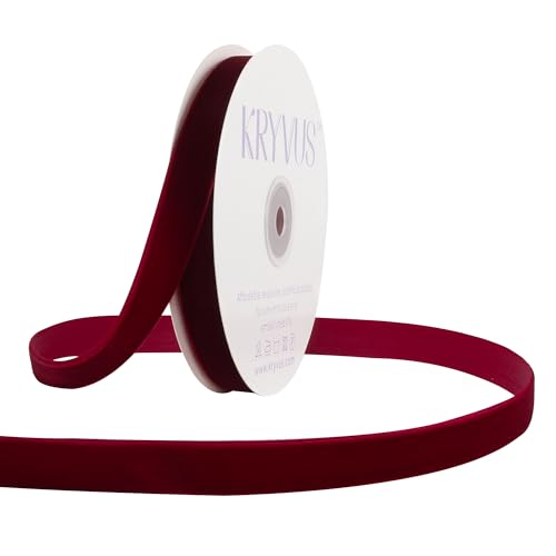 Kryvus Burgundy Velvet Ribbon 5/8 Inch x 10Yards, Deep Red Nylon Vintage Velvet Ribbons Perfect for Gift Wrapping, Christmas Decoration, Handmade Craft, Bow Making, Bouquet Packaging