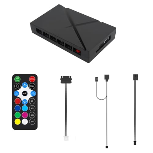 Pesfehhy Control Remoto ARGB PWM, Divisor de 6 Vías, Concentrador de Ventilador de Refrigeración PWM de 4 para Chasis de Caja de Computadora, Radiador, Fuente de Alimentación SATA