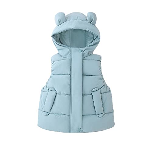 Colete acolchoado para bebês meninos e meninas inverno quente leve orelhas de urso com capuz sem man