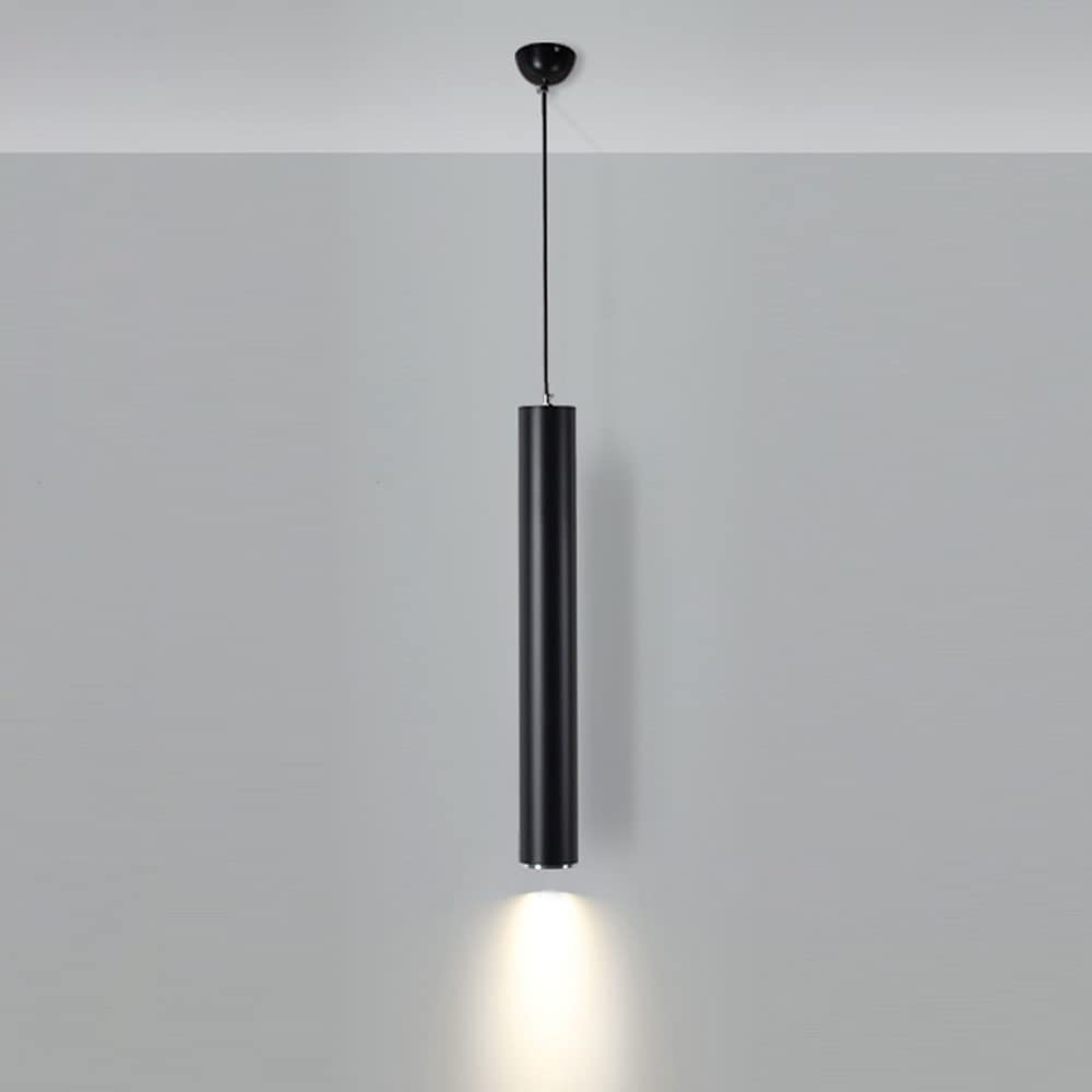 Lampe suspendue cylindrique noir mat en aluminium à tube long