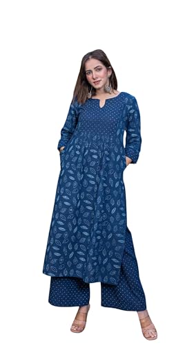 FABNEX Kurta Set for Women | Women Kurta Sets Pant Kurtis (K-53-Blue-M)