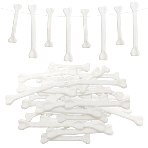SAIIURV 20 Pièces Halloween Faux Os Squelette en Plastique pour Adultes, Blanc Collier Os Deguisement Halloween Décoration, Accessoires de Costume de Grotte...