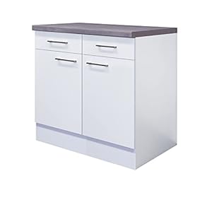 RIWAA – Einzel-Unterschrank Küche GRANTHAM – Classic & Clean – 2 Türen, 2 Schubladen –  Weiß – Breite 80 cm