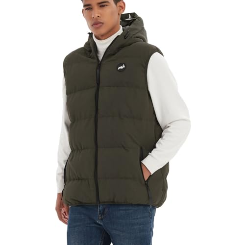 Image of MADHERO Men's Puffer Vest with Hood Water-Resistant Puffy Vests Outerwear Sleeveless Jacket