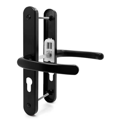 TSS UPVC Door Handle Set, 48mm PZ (Centres), Lever/Lever, Screw to Screw 200mm with Backplate 250mm x 34mm - Replacement PVC Door Handle (Black)