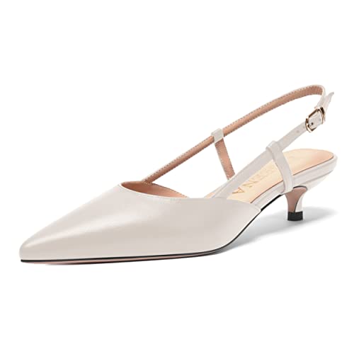 FOGEENA Womens Fashion Slingback Matte Leather Wedding Pointed Toe Slip On Kitten Low Heel Pumps Shoes 1.5 Inch