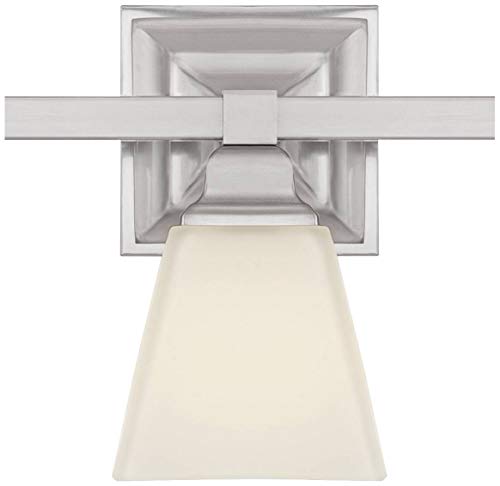 Image of Mencino-Opal 35 1 /4 inch Satin Nickel and Glass Bath Wall Mount 5-Light Fixture | Silver Metal Hardwired Wide Etched White Shade for Bathroom Vanity Mirror House Home Room Decor