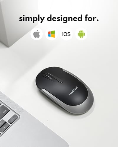 Image of Macally Wireless Bluetooth Mouse for Mac, MacBook Pro /Air, iPad, Laptop, and PC - Quiet Click and Comfortable Apple Wireless Mouse - Rechargeable - Space Gray