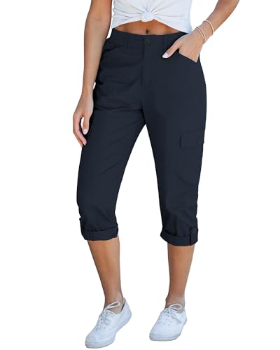 Roskiky Cargo Capri Bequeme Hose Damen Marineblau XL