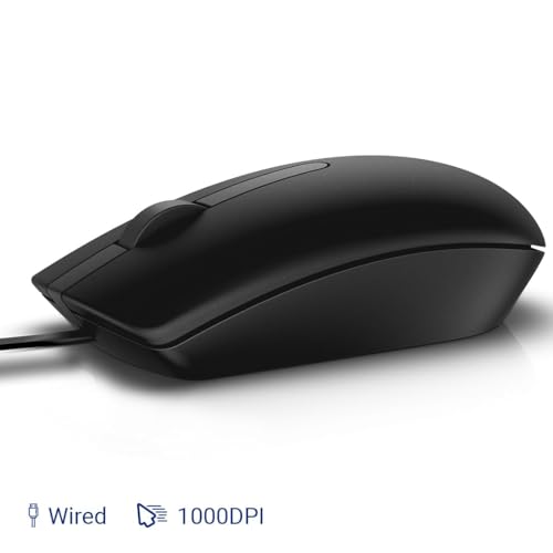 Image of Dell MS116 Wired Optical Mouse, 1000DPI, LED Tracking, Scrolling Wheel, Plug and Play