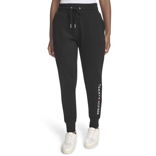 Tommy Hilfiger Women's Sportswear Fleece Logo Jogger Pants, Black, Medium