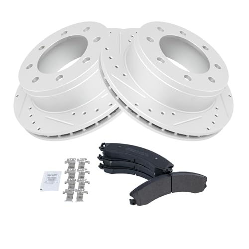 Image of TRQ Performance Rear Brake Pad and Rotor Set Semi Metallic G Coated Rotors Compatible with 2009 GMC Savana 3500