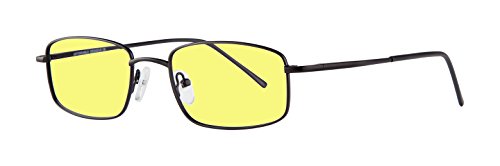 Night Driving Glasses with Canary Yellow Polycarbonate Double Sided Anti-reflective Coating, Scratch Coating and UV Protection - Sturdy Metal Frame - 51-19-140