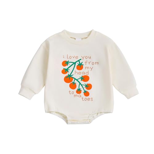 Image of CREAIRY Newborn Baby Girl Boy I Love You From My Head Tomatoes Bubble Romper Sweatshirt Long Sleeve T-Shirt Fall Outfits