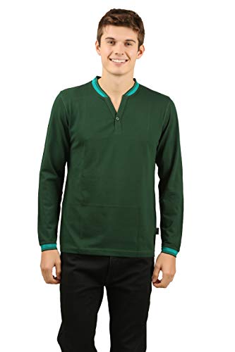 Image of Zebu Men's Full Sleeve Cotton Henley Neck Tshirt with bio wash (Pack of 1).