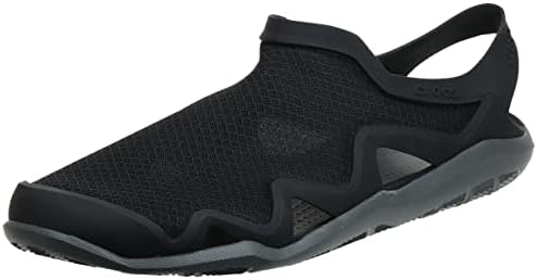 Crocs Men's Swiftwater Mesh Wave Sandals, Casual Lightweight Beach or Water Shoes, Black/Slate Grey, 7 Men