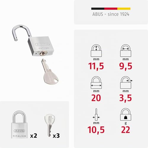 ABUS Vorhängeschloss Titalium 64TI/20 - 2er Set, gleichschließend, Silber – Ansicht 4