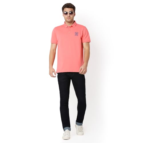 Image of Spykar Men's Slim Fit Polo Neck Half Sleeve Solid Casual T-Shirt