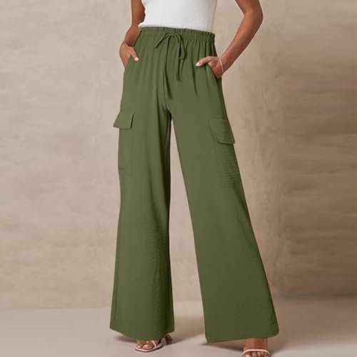 Generic Wide Leg Cargo Pants for Women Drawstring Pants Lightweight Summer Pants High Waist Solid Pant Flowy Pant with Pocket2