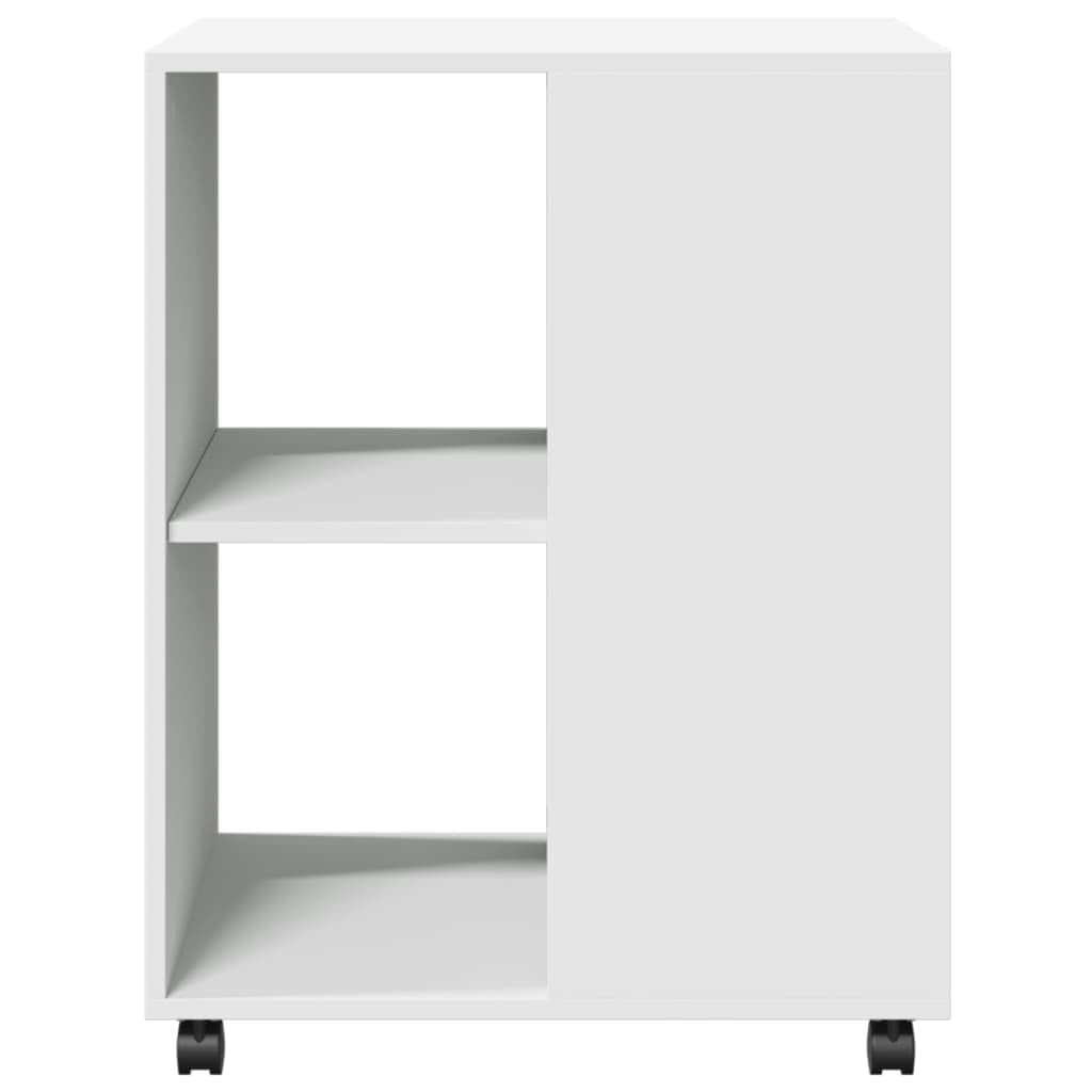 Tavolino con ruote, in legno bianco, 55 x 60 x 78 cm, con 2 ripiani e 4 ruote girevoli, portata fino a 50 kg, versatile, per soggiorno, ufficio e home office