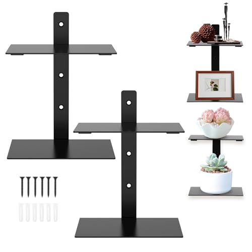 AULSAM 2 estanterías invisibles, flotantes, estantes invisibles para libros, estantes flotantes, pared para dormitorio, soporte flotante de metal estable para oficina, cocina (negro, 2)
