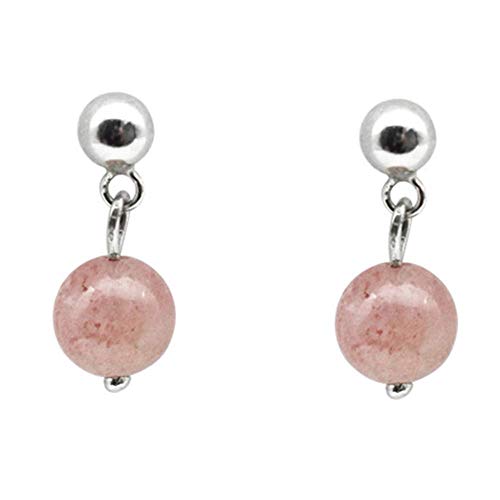 Onefeart Plata de ley 925 Pendientes de gota Para mujeres niñas Beaded fresa Cristal Forma Estilo sencilla 6MMx15MM Plata
