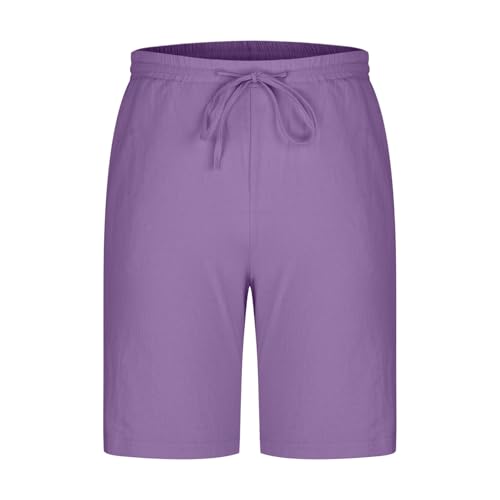 Mens Beach Shorts Elastic Waist Lace-Up Loose Casual Shorts with Pockets Plus Size Knee Length Short Pants3