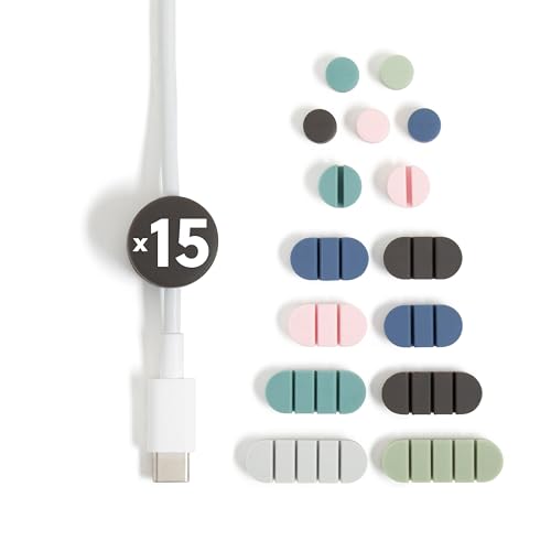 U Brands Tech Classics Silicone Cable Organizer Clips 15 Pack, Cord Management Clips in Assorted...