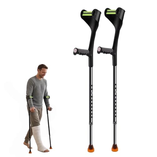 2PCS Folding Crutches for Adults Lightweight Aluminum Crutches with Adjustable Height 93-119 cm Ergonomic Hand Grip Portable Travel for Men & Women Durable Walking Aid with Reflective Strips