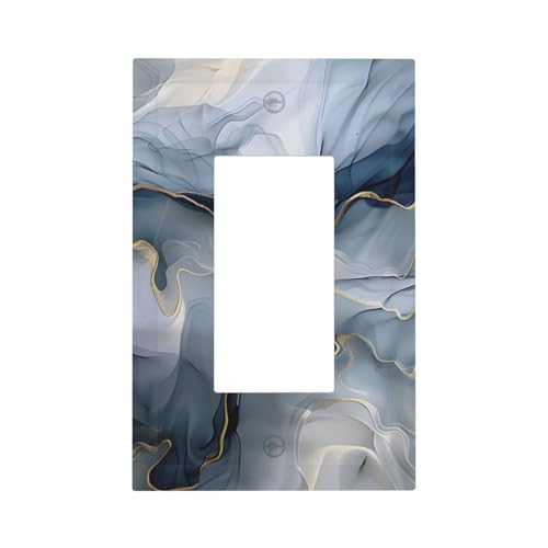 Decorative Outlet Covers Abstract Ink Blue Marble Glod Line Texture 1 Gang Rocker Light Switch Cover Plate Single Decora Light Switch Covers Wall Plate Faceplate for Kitchen Decor
