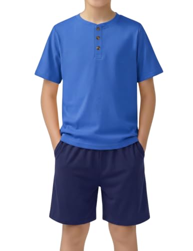 Image of Arshiner Boy's Textured Button Up Shirt and Shorts Set 2 Piece Summer Beach Outfit for 5~12 Years Kids