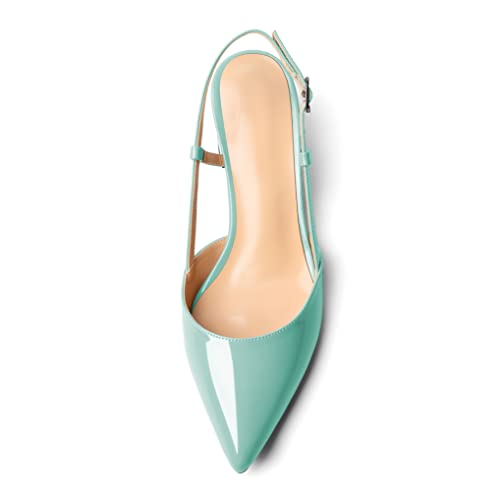 Mettesally Womens Block Heels Slingback Pointed Toe Pumps Ankle Strap Mid Chunky Heels Comfortable Closed Toe Prom Wedding Shoes3