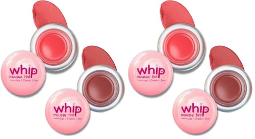 Image of Glam21 Whip Mousse Tint 3-in-1 | Lip, Cheek & Eye Tint | Vitamin E, Jojoba Oil & Shea Butter | Waterproof, Long-Lasting, Highly Pigmented | Lightweight Travel-Friendly Makeup | 4gm Each | Combo Pack Of 4 (Peachy Coral&Rusty Cranberry)