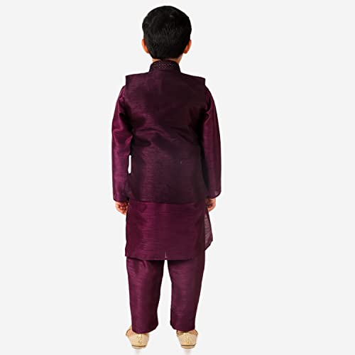Image of Pro-Ethic Style Developer Kurta Pajama For Kids Boys With Waistcoat | Silk | Floral | Traditional Dress (S-200)