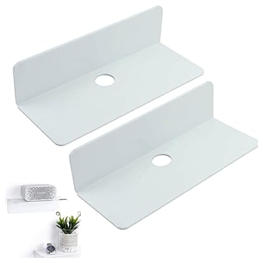 2 Piezas Estante de Pared, Baldas Flotantes de Acrílico, Acrílico Pared Baldas Flotantes, Estantes Flotantes de Pared Blanco, con 10 Pegatinas Adhesivas y 4 Clips de Alambre, para Almacenamiento