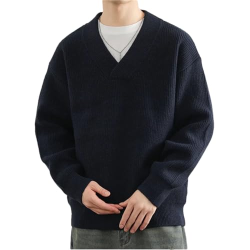 Men's V-Neck Sweater Loose Knit Pullovers Long Sleeve Casual Pullover Knitted Sweaters