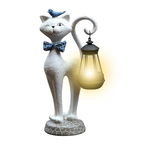 Farol solar para gato, escultura de gatito, linternas decorativas de resina impermeable para jardín, balcón o patio de mujer