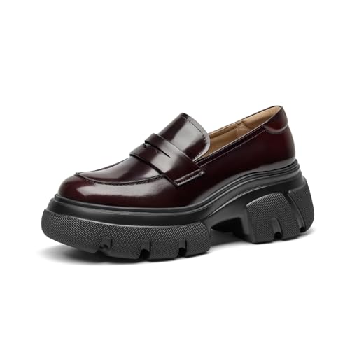 Image of BEAU TODAY Womens Platform Loafers, Leather Penny Loafer Shoes