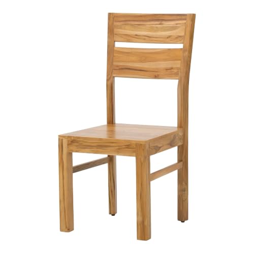 Image of Royaloak Jasper Teak Wood Dining Chair | Solid Teak Wood Dining Chair with Slatted Backrest | Durable Wooden Dining Seating for Home, W 17.71 X D 19.68 X H 39.37 Inches
