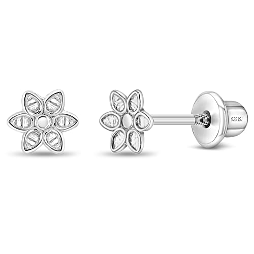 925 Sterling Silver 4mm Babies Cute Flower Screw Back Earrings, Screw Back Locking for Infants & Little Girls - Nature Lover Children, Flower Studs