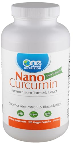 One Planet Nutrition Nano Curcumin 500 mg Veggie Capsules (120 Servings) Nano for High Absorption Supports Immune Health Non-GMO Vegan Gluten-Free