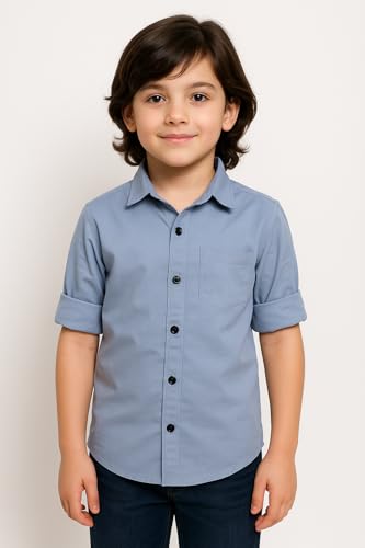 Image of Boys Kids Lavender Cotton Shirt, Long Roll-Up Sleeves, Party, Age 2-4 Years
