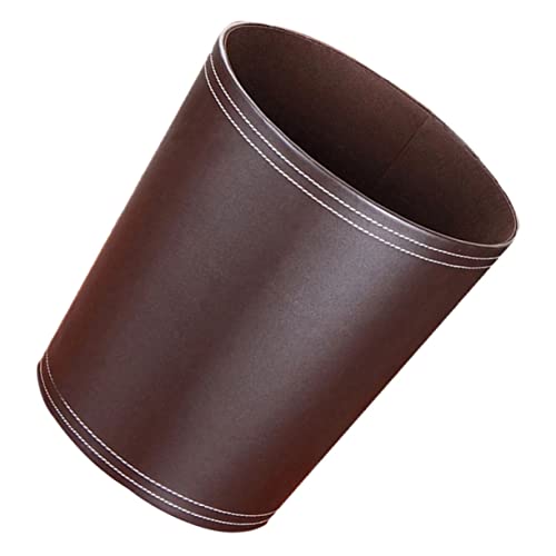 Cabilock 1 Pc papelera cubo de basura de oficina cesta organizadora de almacenamiento botes de basura redondos trastero bin bote de basura doméstico contenedores de basura PU Coffee