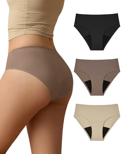 SHARICCA Periodenunterwäsche Starke Blutung 40 ML SaugfäHigkeit Perioden Unterwäsche Atmungsaktiv Lecksicher Menstruation Unterhosen Slips Damen (Mehrfarbig-3P02,L)